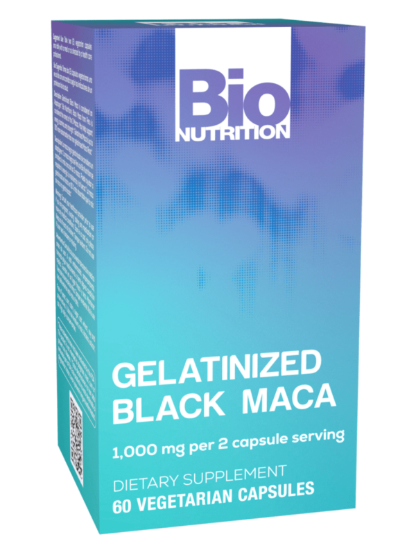 Bio nutrition gelatinized black maca capsules.