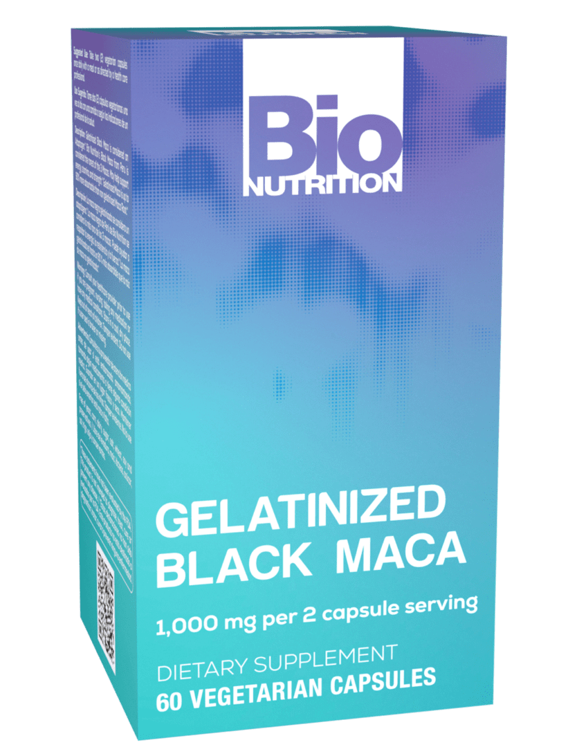 Bio nutrition gelatinized black maca capsules.
