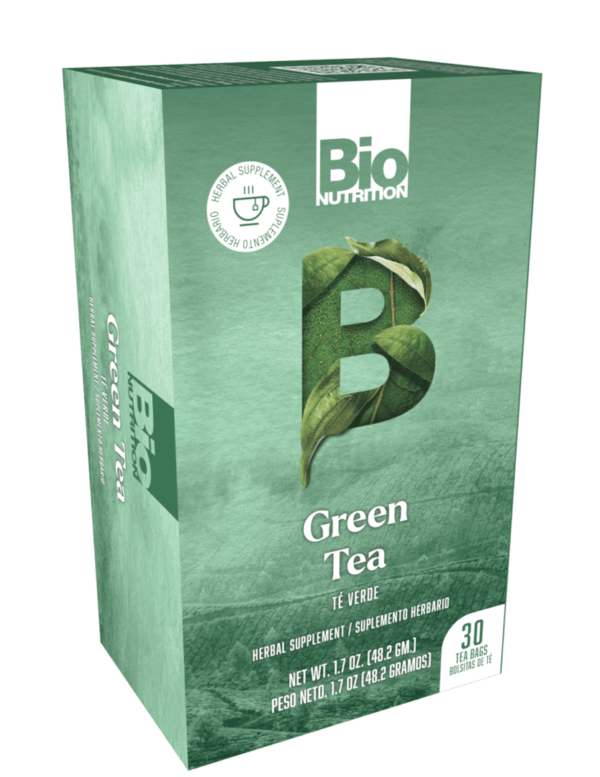 A box of green tea with the letter b on it.